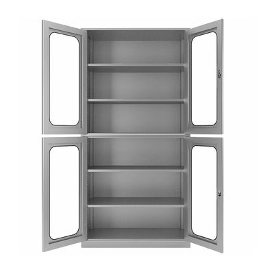 Meuble de rangement d'acier inoxydable de 4 de Galss rangées de porte double avec les étagères réglables