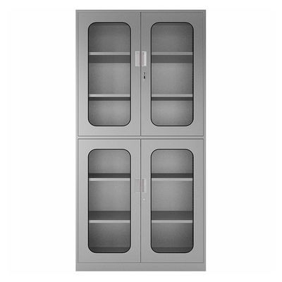 Meuble de rangement d'acier inoxydable de 4 de Galss rangées de porte double avec les étagères réglables
