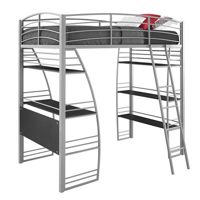 Lit superposé en acier gris de lit simple d'école de dortoir avec le bureau et l'étagère d'étude