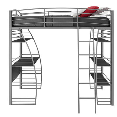 Lit superposé en acier gris de lit simple d'école de dortoir avec le bureau et l'étagère d'étude