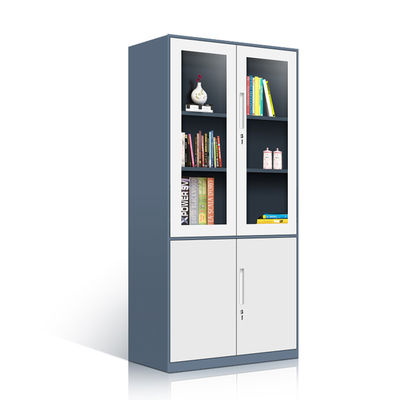 Doubles Cabinet de stockage de fichier en verre en métal de porte des rangées deux avec l'étagère réglable