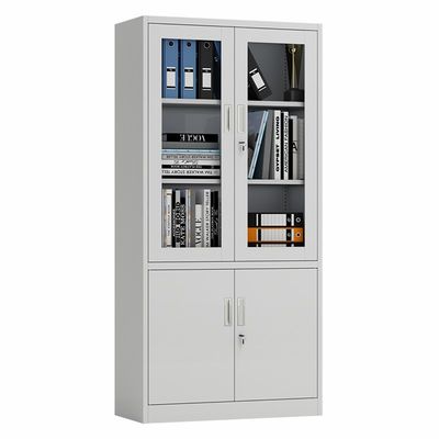 Meuble de rangement en verre en métal de porte de rangées imperméables de la bibliothèque deux