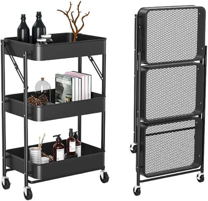 Chariot mobile se pliant à stockage en métal d'ODM pour la cuisine
