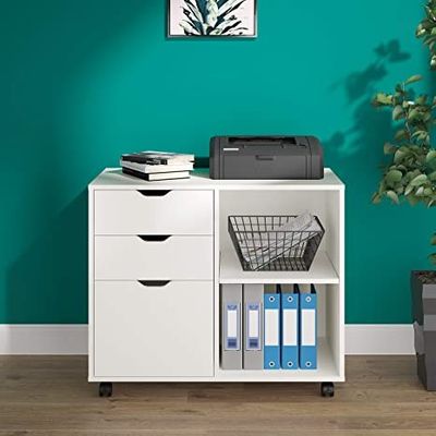 Imprimante latérale mobile Stand Filing Cabinet en métal de 3 tiroirs avec des étagères de stockage ouvert