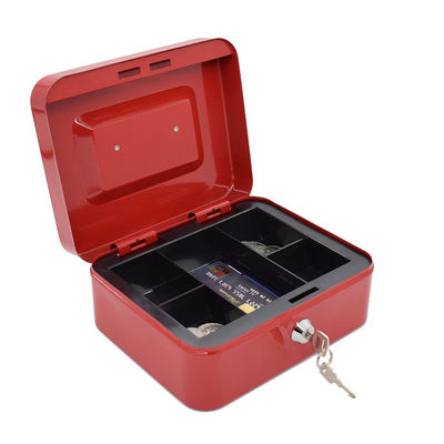 Boîte rouge d'argent liquide de grande en métal d'argent boîte sûre de sécurité avec la clé de verrouillage et le plateau d'argent